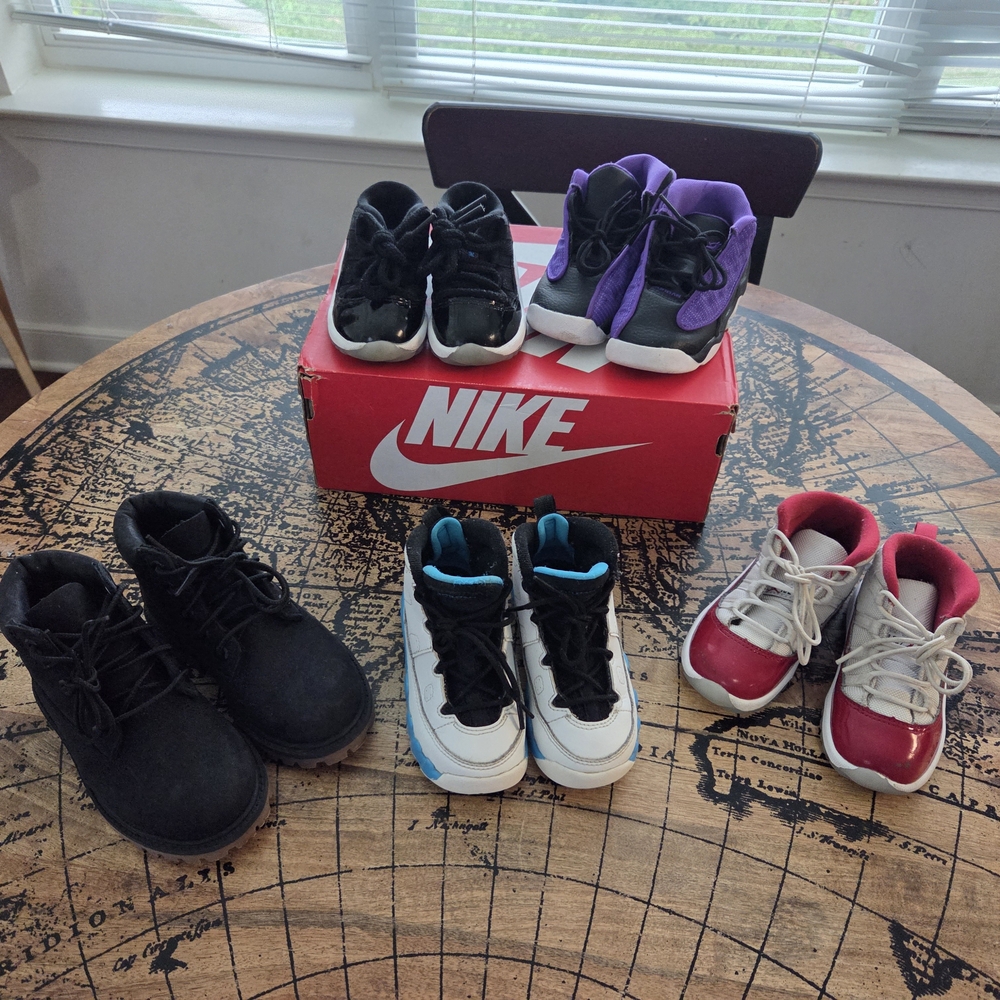 Nike Kids Shoes - Black, Purple, Red, and White